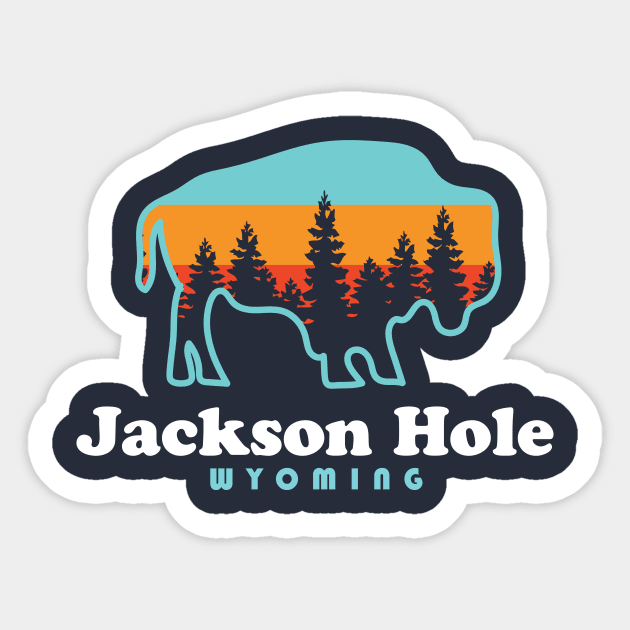 Jackson Hole Wyoming Bison Retro Grand Tetons Sticker by PodDesignShop